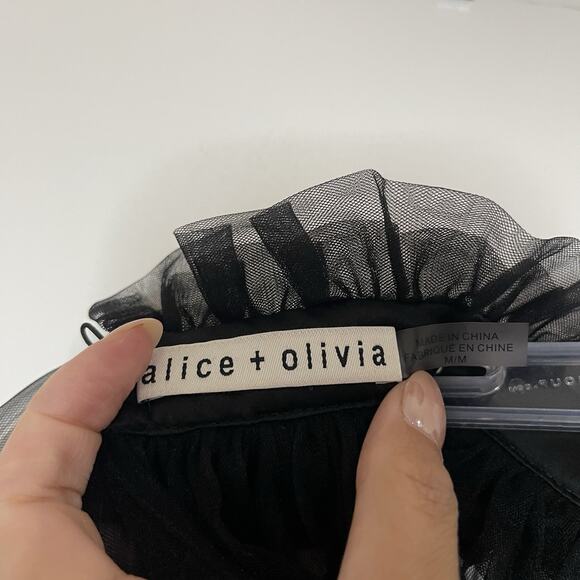 Alice + Olivia Alexia black Mesh Mock Neck Long Sleeve Crop Top size Medium - Picture 7 of 7